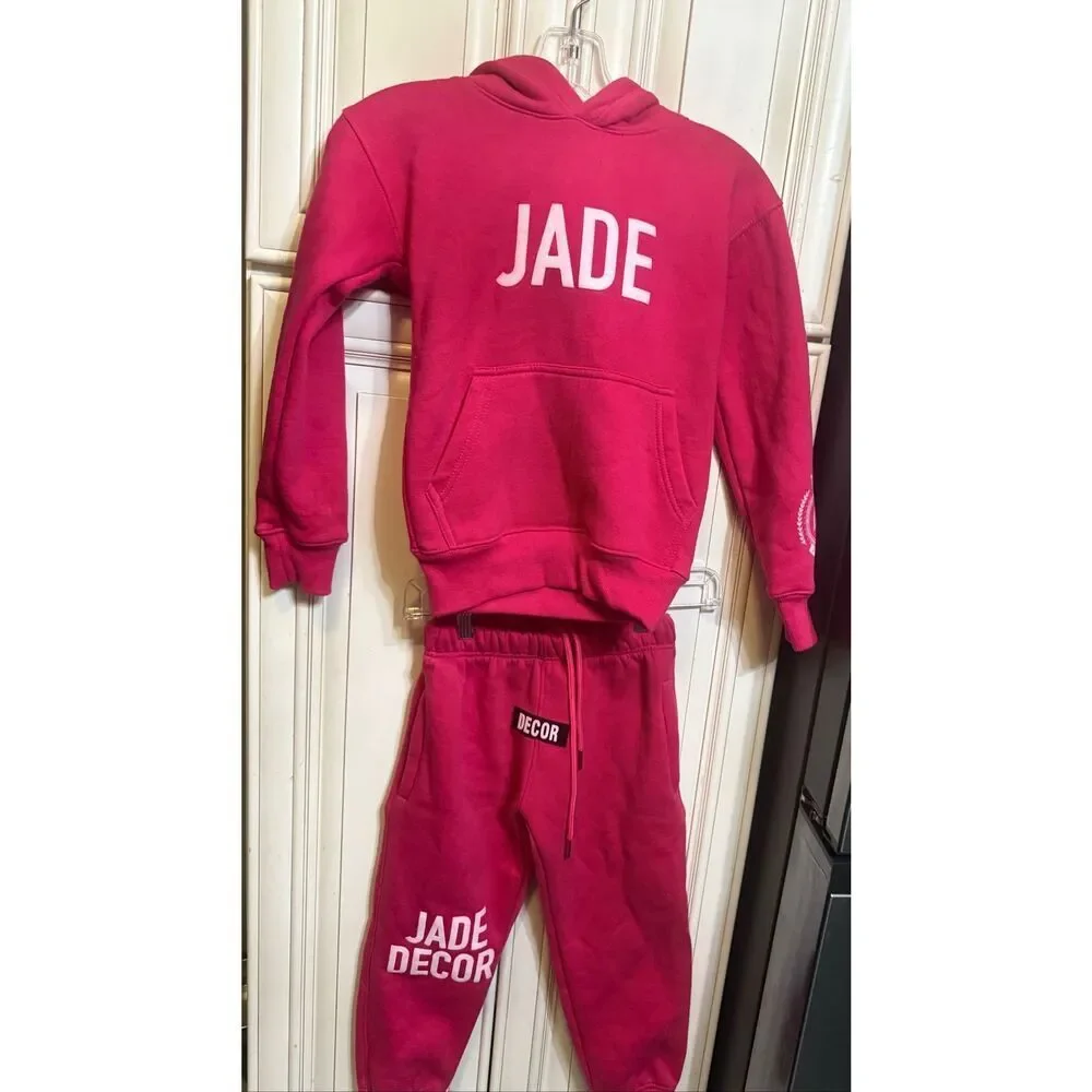 The Jade Collection Girl's 2 Piece Hoodie & Jogger Sweatsuit Set Pink Size 6